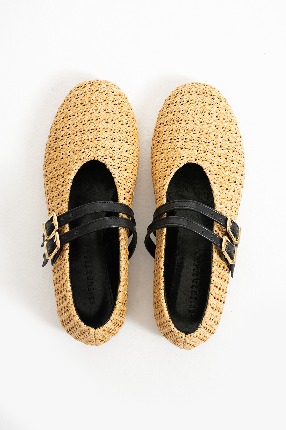 Hasır Toka Detay Çift Kemerli Düz Taban Kadın Babet FT6033