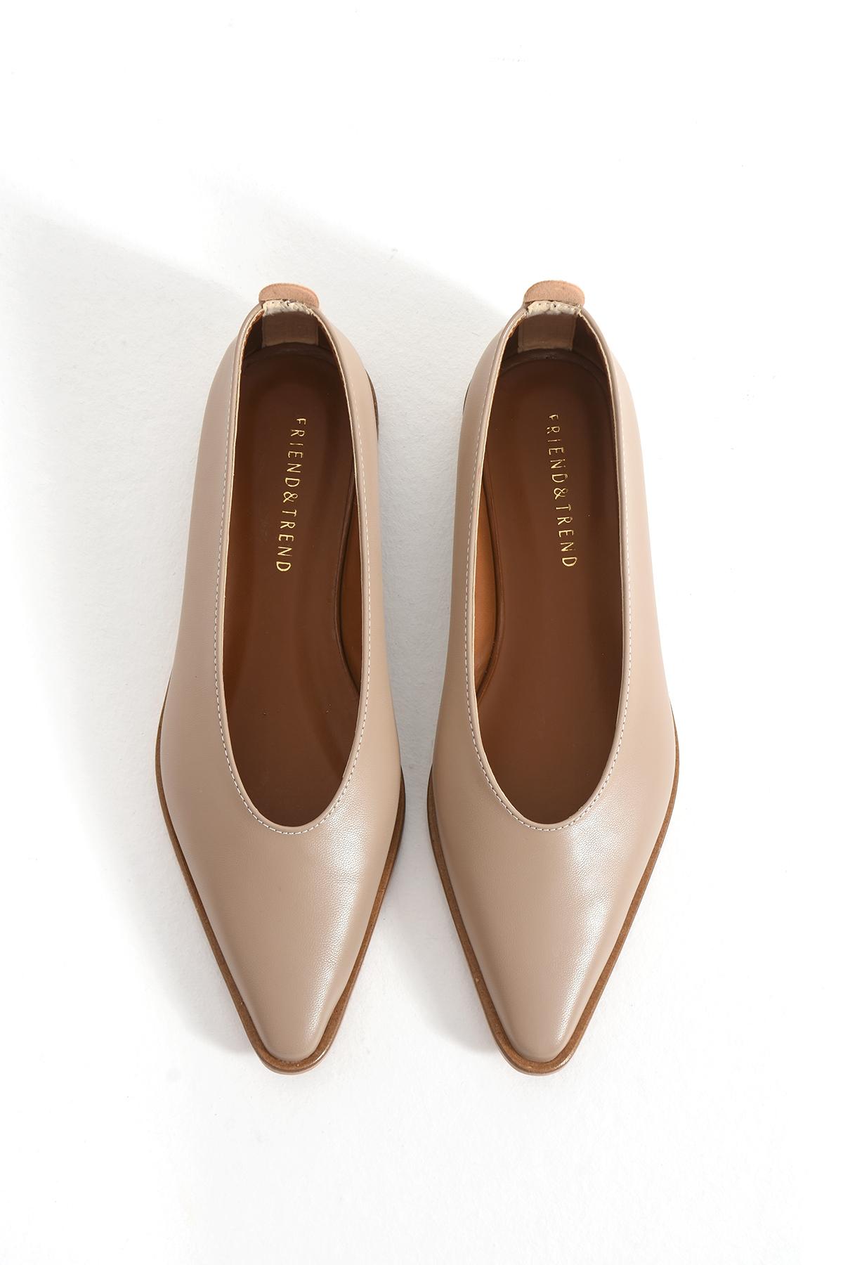 Vizon Cilt Deri Sivri Burun Düz Taban Kadın Babet FT7008