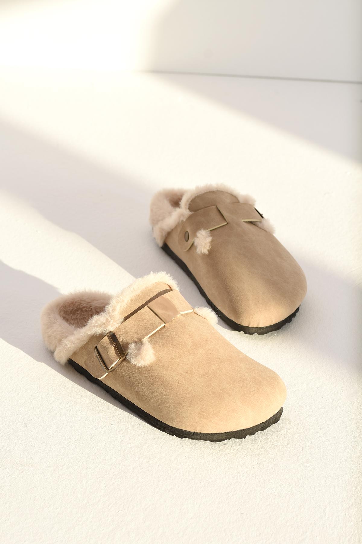 İçi Kürklü Süet Kışlık Kadın Sabo Terlik FT0666