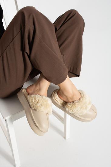 Krem Yıkanabilir İç Astar Peluşlu Yüksek Taban Eva Kışlık Kadın Terlik FT0101