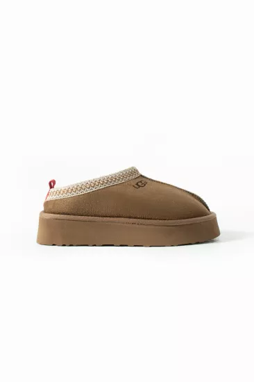 Kışlık Kadın Terlik Süet İçi Kürklü Kalın Taban Krem FT140