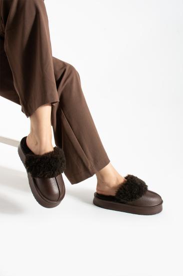 Acı Kahve Yıkanabilir İç Astar Peluşlu Yüksek Taban Eva Kışlık Kadın Terlik FT0101