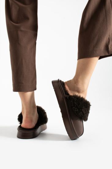 Acı Kahve Yıkanabilir İç Astar Peluşlu Yüksek Taban Eva Kışlık Kadın Terlik FT0101