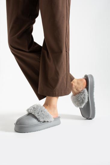 Gri Yıkanabilir İç Astar Peluşlu Yüksek Taban Eva Kışlık Kadın Terlik FT0101