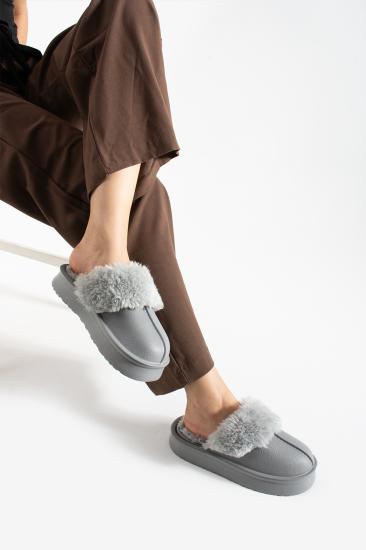 Gri Yıkanabilir İç Astar Peluşlu Yüksek Taban Eva Kışlık Kadın Terlik FT0101