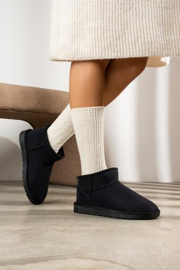 Friend&Trend Mini Siyah Süet  Içi Tüylü İnce Taban Kadın Yarım Bot  FT409