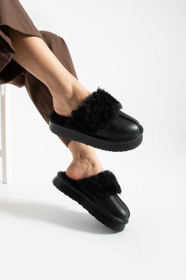 Siyah Yıkanabilir İç Astar Peluşlu Yüksek Taban Eva Kışlık Kadın Terlik FT0101