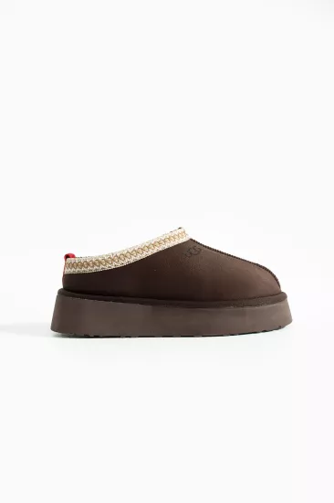 Acı Kahve Kışlık Kadın Terlik Süet İçi Kürklü Kalın Taban FT140