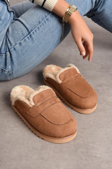 Taba Süet İçi Kürklü Düz Taban Kışlık Kadın Terlik FT0855