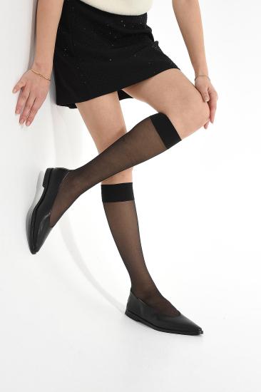 Siyah  Cilt Deri Sivri Burun Düz Taban Kadın Babet FT7008