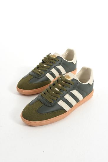 Yeşil Şeritli Düz Taban Bağcıklı Kadın Spor Ayakkabı SMB555