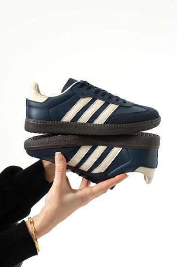 Lacivert Krem Şeritli Düz Taban Bağcıklı Kadın Spor Ayakkabı SMB555