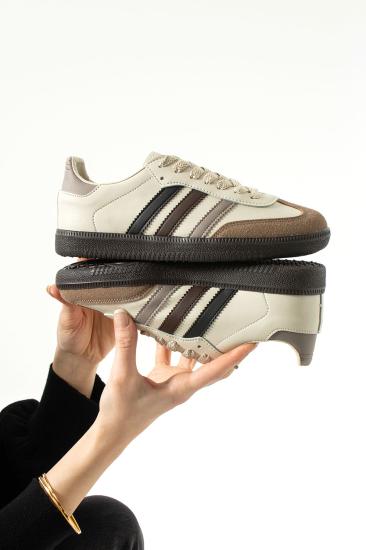 Krem Kahve Şeritli Düz Taban Bağcıklı Kadın Spor Ayakkabı SMB555