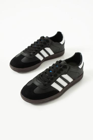 Siyah Beyaz Şeritli Düz Taban Bağcıklı Kadın Spor Ayakkabı SMB555