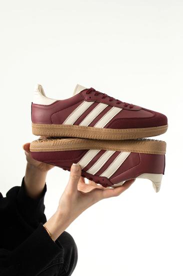 Bordo Krem Şeritli Düz Taban Bağcıklı Kadın Spor Ayakkabı SMB555